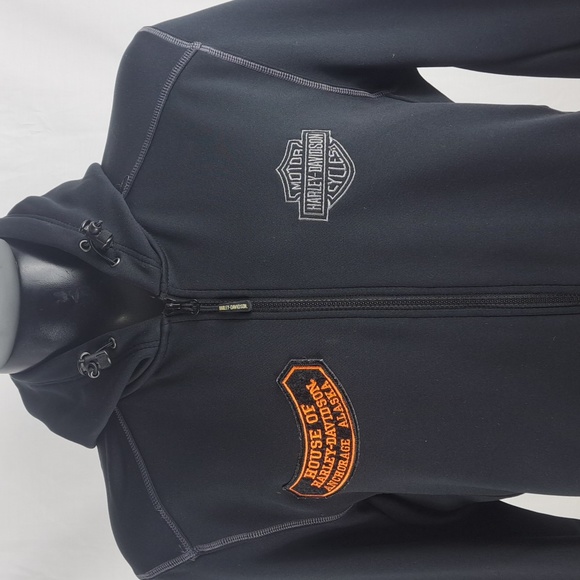Harley Davidson embroidered men's large black full zip fittef hooded jacket - Picture 2 of 8